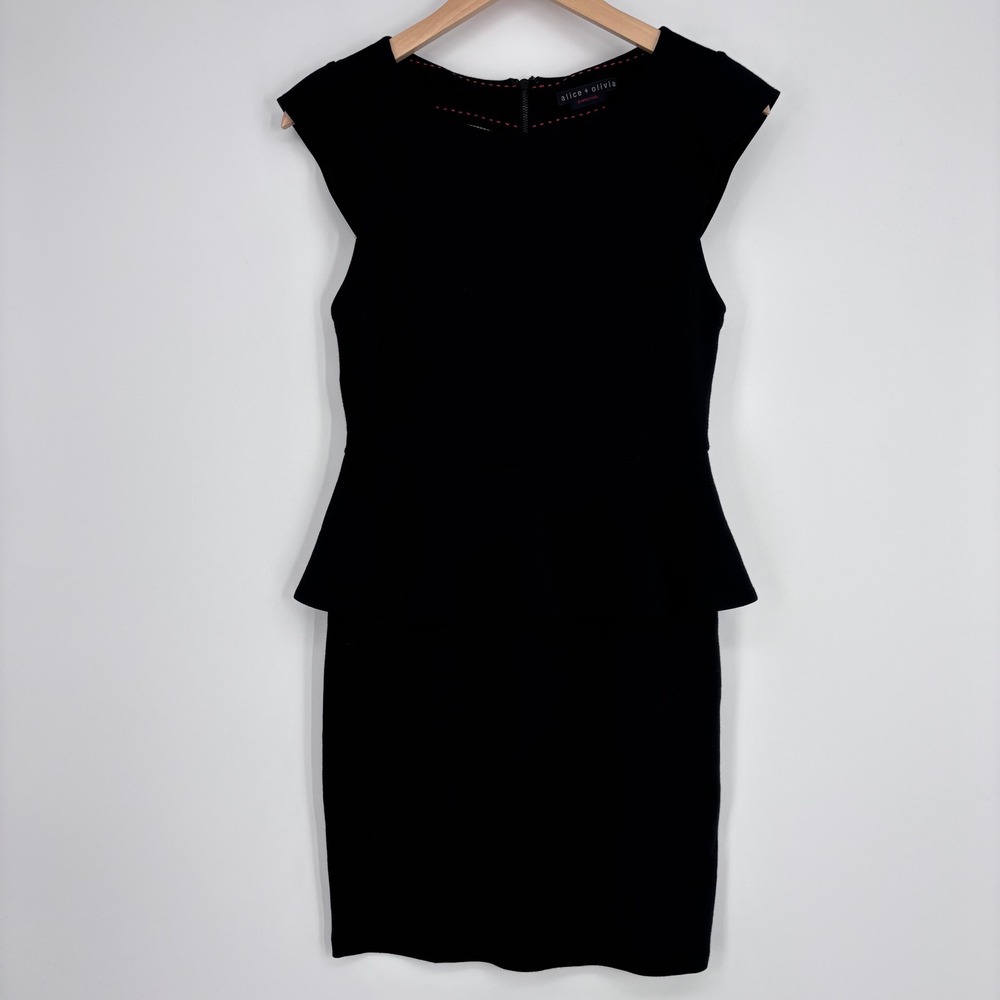 Alice + Olivia Employed Peplum Dress Womens 4 Black Cap‎ Sleeve LBD Professional